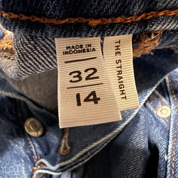 Loft Jeans Womens 32 /14  (35x26) The Straight High Rise Blue Cropped Button Fly - Picture 7 of 13